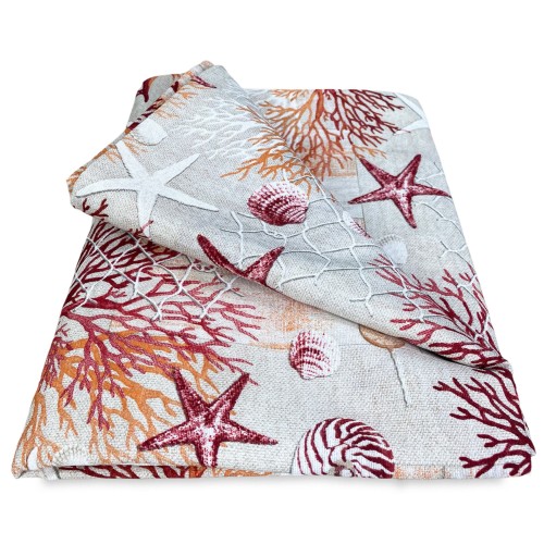 SERVIETTE HOUSSE DE MEUBLE GRAND FOULARD LITSCOUPE DE CANAPÉ TISSU LONETA mer CORAUX MARINS ROUGE