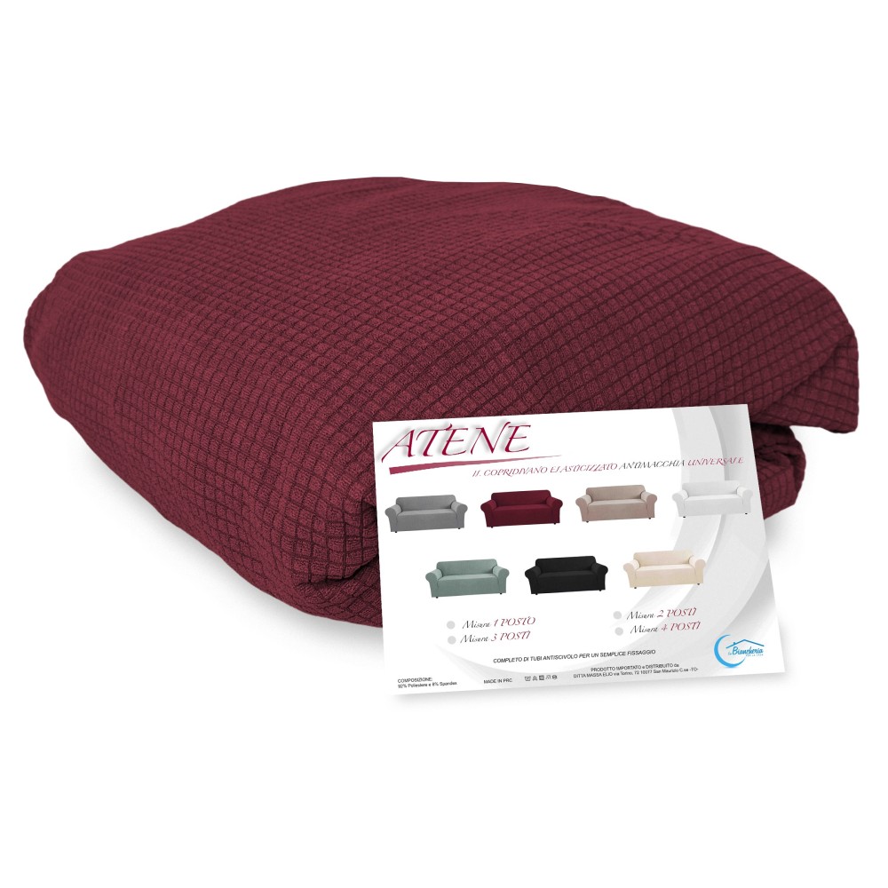 Couverture de canapé extensible ATHÈNES universelle BORDEAUX biélastique