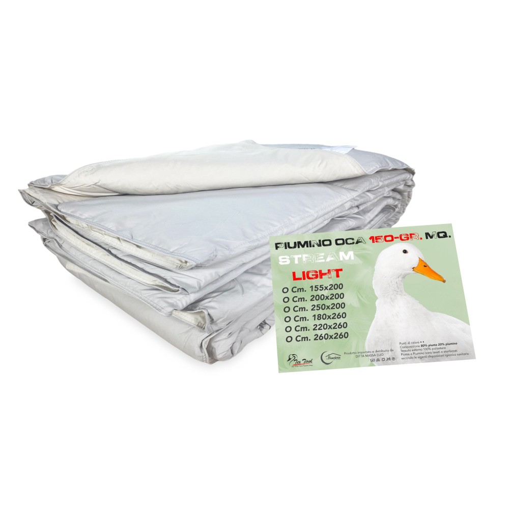 Duvet d’oie Stream ESTIVO Léger 150 GR. 80% PLUME OCA 20% COUETTE OCA Bicolore