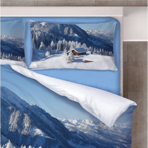 BETTBEZUG SATIN HD FOTOGRAFISCHE HÜTTE Schnee