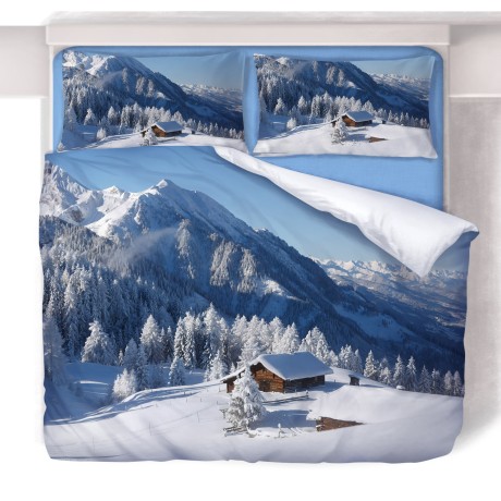 Duvet cover with hut and snow