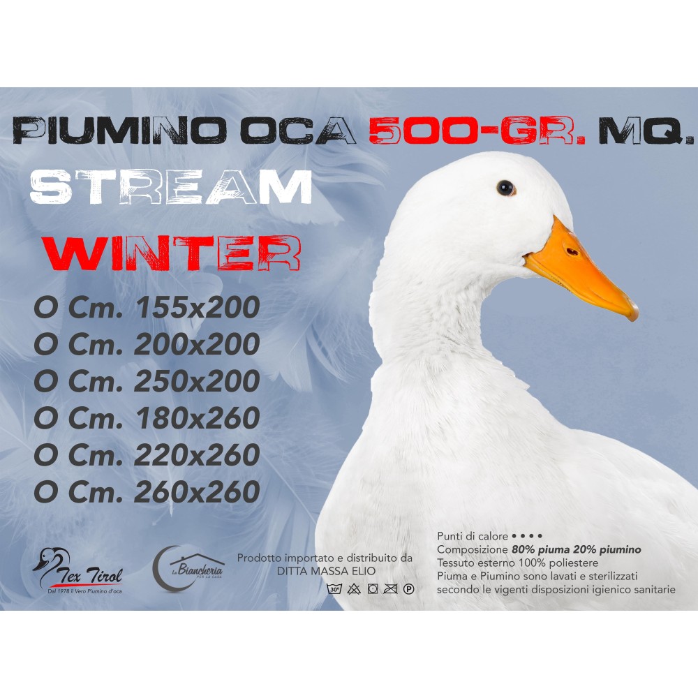 QUILT en aval OCA Stream 500 GR. 80% PLUME D’OIE 20% DUVET D’OIE Bicolore