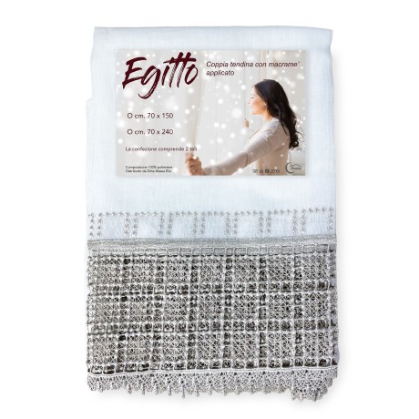 Cortina de cristal PAR DE EGIPTO con encaje de macramé gris