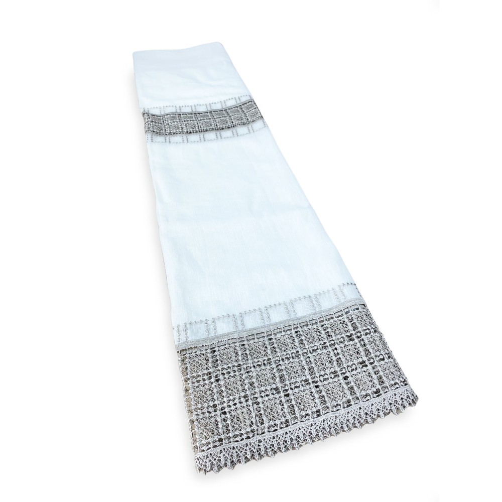 PAIRE de rideau de verre EGYPTE avec DENTELLE macramé gris