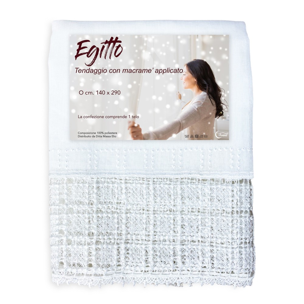 RIDEAU EGYPTE avec DENTELLE BLANCHE MACRAMÉ cm. 140x290