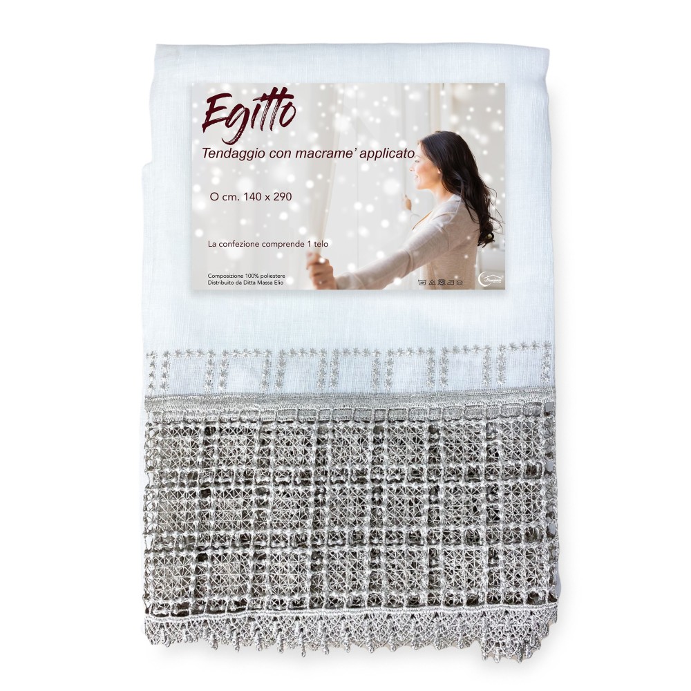 RIDEAU EGYPTE avec DENTELLE macramé gris cm. 140x290