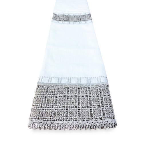 TENDA tendaggio EGITTO con PIZZO macramè grigio cm. 140x290