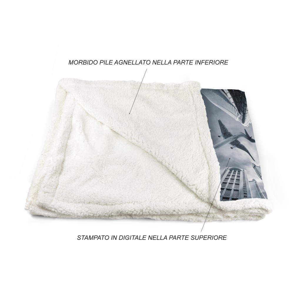 PLAID BLANKET IN PILE SHERPA fantasy HD AIRPLANE gratte-ciel