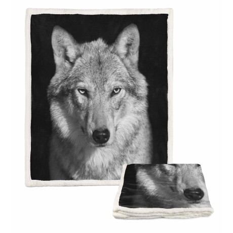 Manta PLAID FLEECE sherpa fantasy HD WOLF blanco