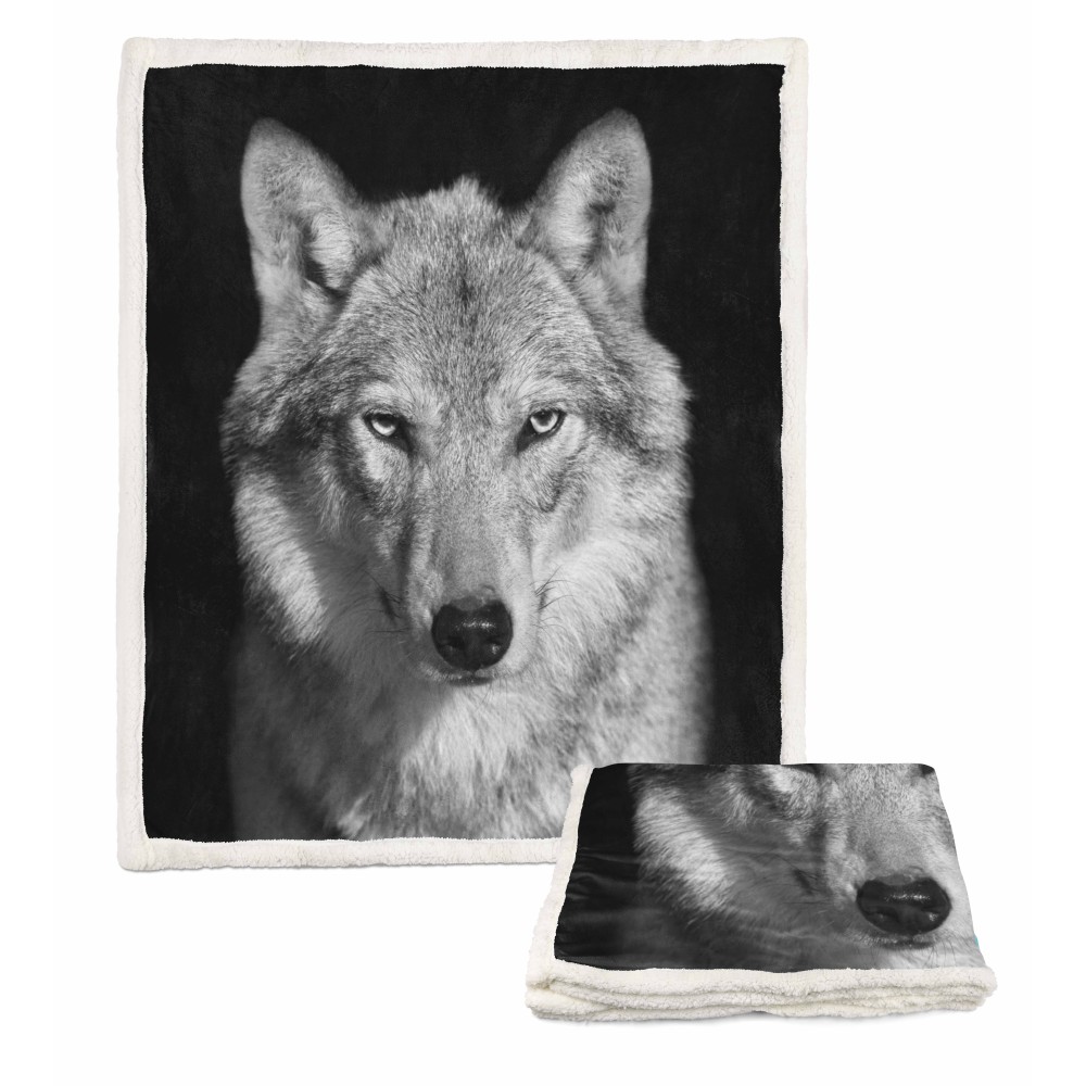 Manta PLAID FLEECE sherpa fantasy HD WOLF blanco