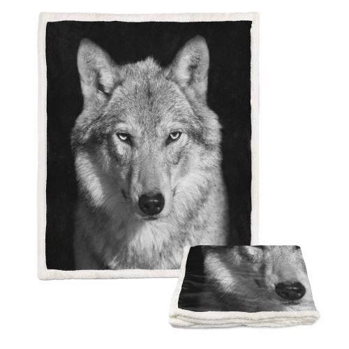 Manta PLAID FLEECE sherpa fantasy HD WOLF blanco