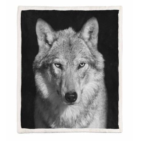 COUVERTURE À CARREAUX EN PILE SHERPA fantaisie HD WOLF blanc 2
