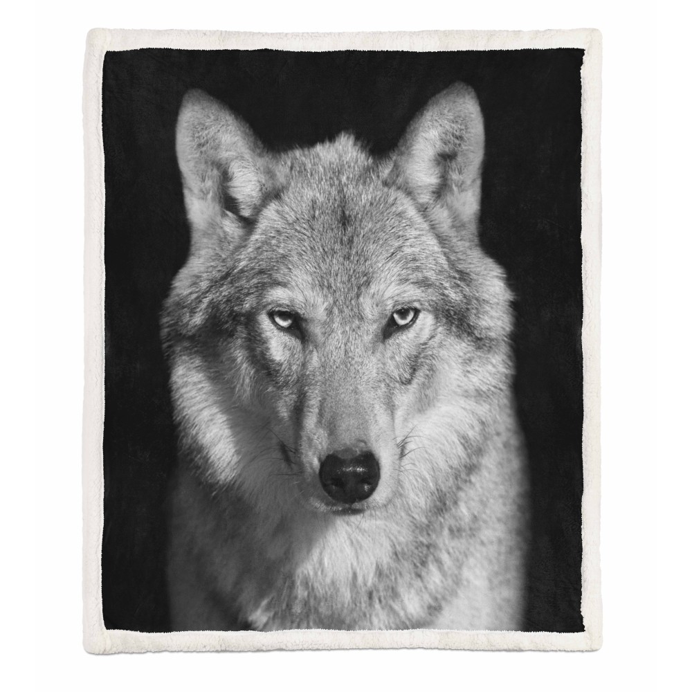 PLAID FLEECE Decke Sherpa Fantasy HD WOLF weiß