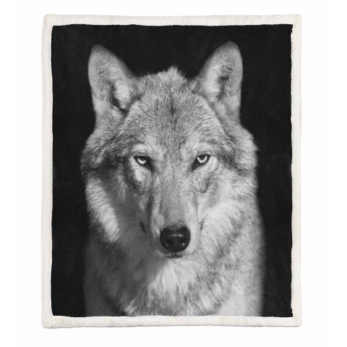 PLAID FLEECE Decke Sherpa Fantasy HD WOLF weiß