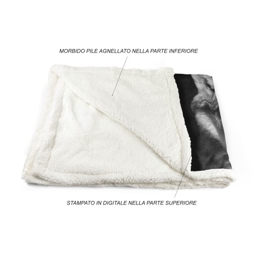 PLAID FLEECE blanket sherpa fantasy HD WOLF white