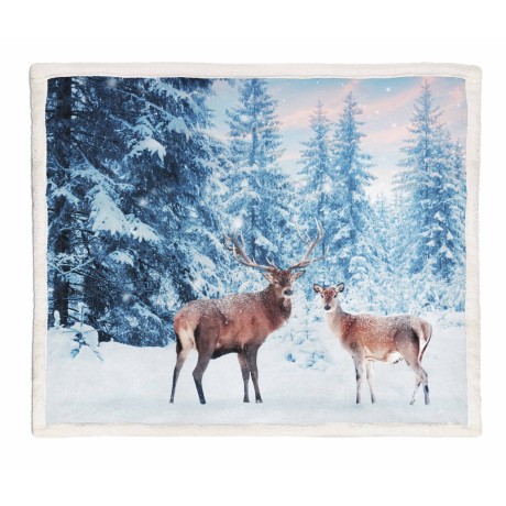 COUVERTURE PLAID EN PILE SHERPA fantaisie HD paire de CERF 2