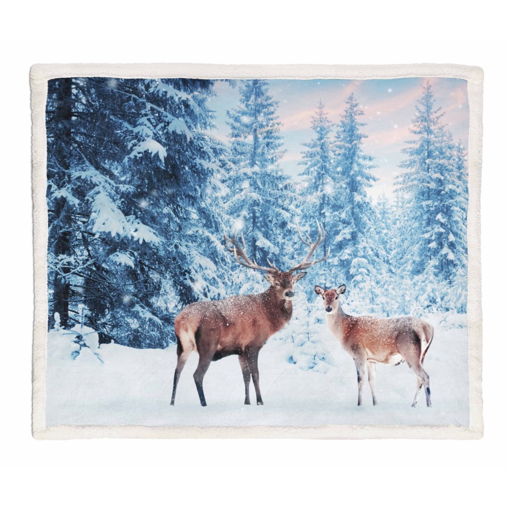 PLAID coperta IN PILE SHERPA fantasy HD coppia di CERVI