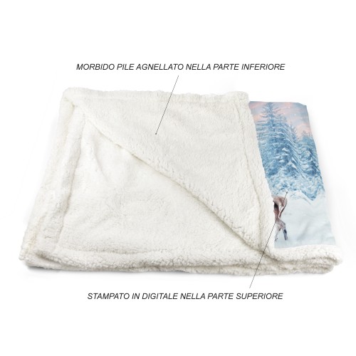 PLAID coperta IN PILE SHERPA fantasy HD coppia di CERVI