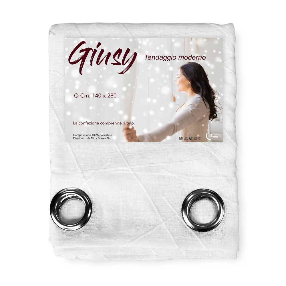 GIUSY contemporary curtain in solid color WHITE cm. 140X280 Packaged