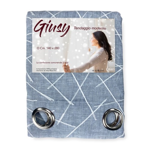 GIUSY contemporary curtain in solid color GREY cm. 140X280 Packaged
