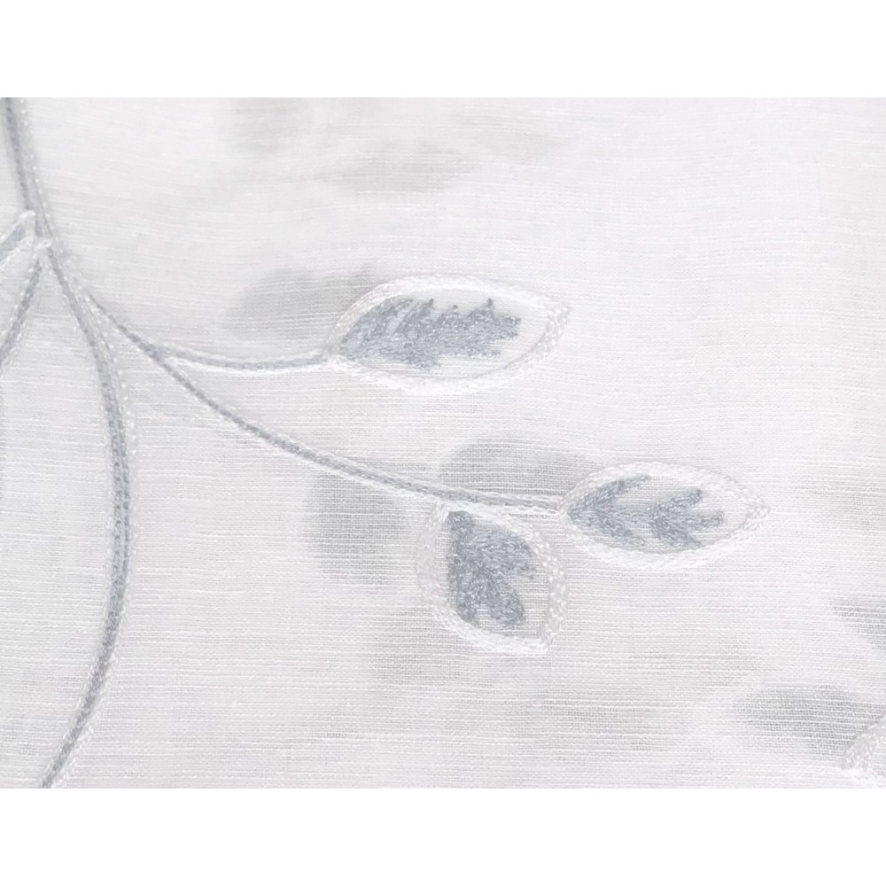 PAIR OF GREY EMBROIDERED LEAF GLASS CURTAIN
