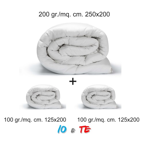 PIUMINO in morbida microfibra  4 STAGIONI IO e TE © ideale per LUI e LEI triplo strato matrimoniale DUE PIAZZE cm. 250x200