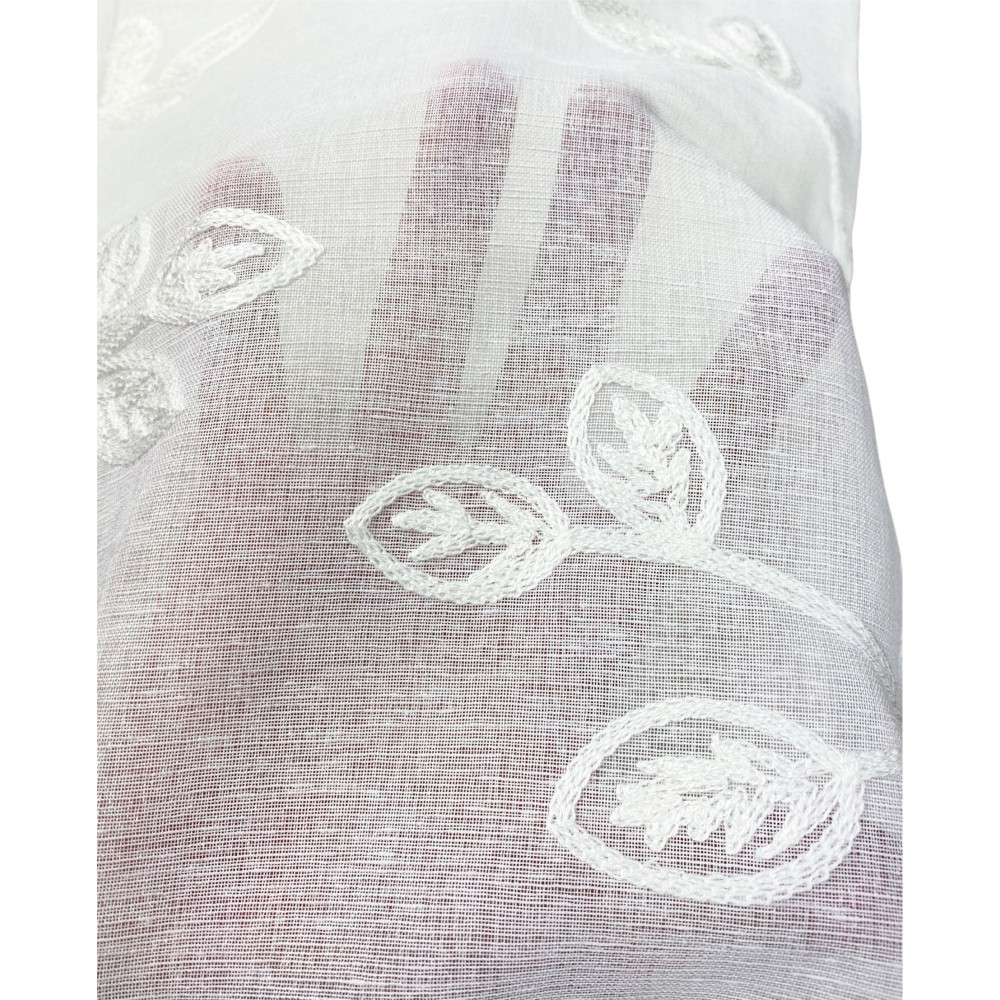 PAIR OF WHITE EMBROIDERED LEAF GLASS CURTAIN