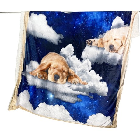 Couverture PLAID EN PILES SHERPA DIGITAL photographie CHIENS CHIOTS Nuages