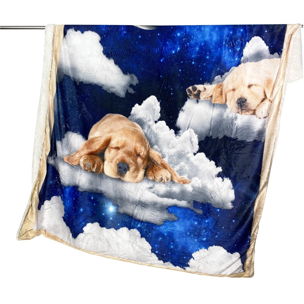 PLAID Decke FLEECE SHERPA DIGITAL Foto Hunde Welpen Wolken