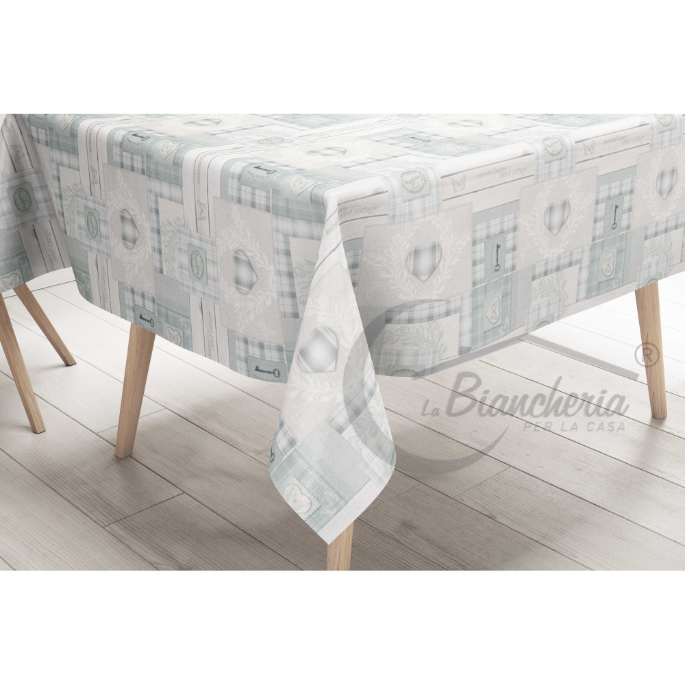 TOVAGLIA LIMA © in TELA CERATA plastificata LAVABILE idrorepellente in PVC TIROLESE shabby cuore grigio made in Italy