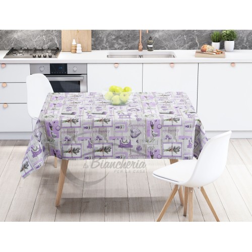 LIMA © TISCHDECKE aus wasserabweisendem, kunststoffbeschichtetem, gewachstem Canvas aus LAVENDER PVC made in Italy
