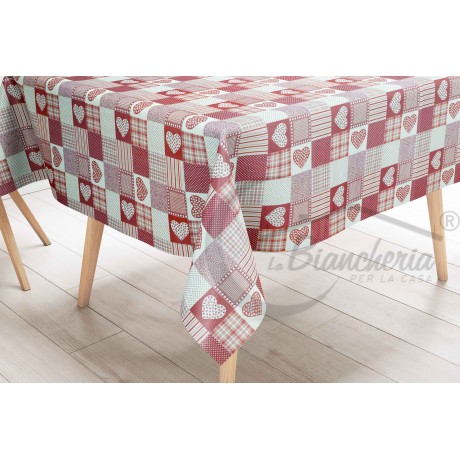 TOVAGLIA LIMA © in TELA CERATA plastificata LAVABILE idrorepellente in PVC CUORE ROSSO made in Italy