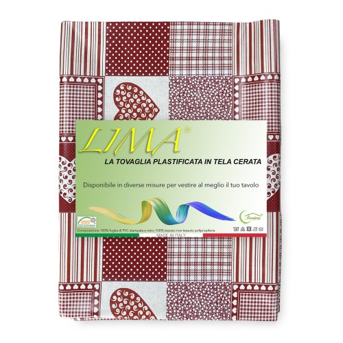 TOVAGLIA LIMA © in TELA CERATA plastificata LAVABILE idrorepellente in PVC CUORE ROSSO made in Italy