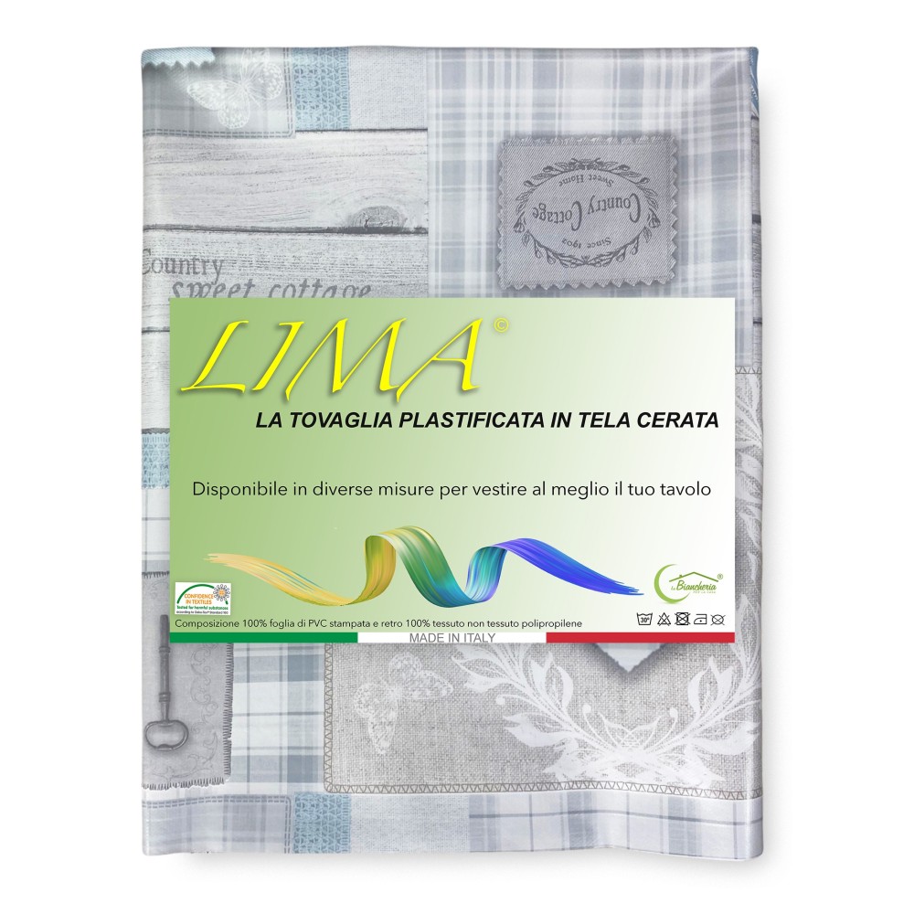 TOVAGLIA LIMA © in TELA CERATA plastificata LAVABILE idrorepellente in PVC TIROLESE shabby cuore grigio made in Italy