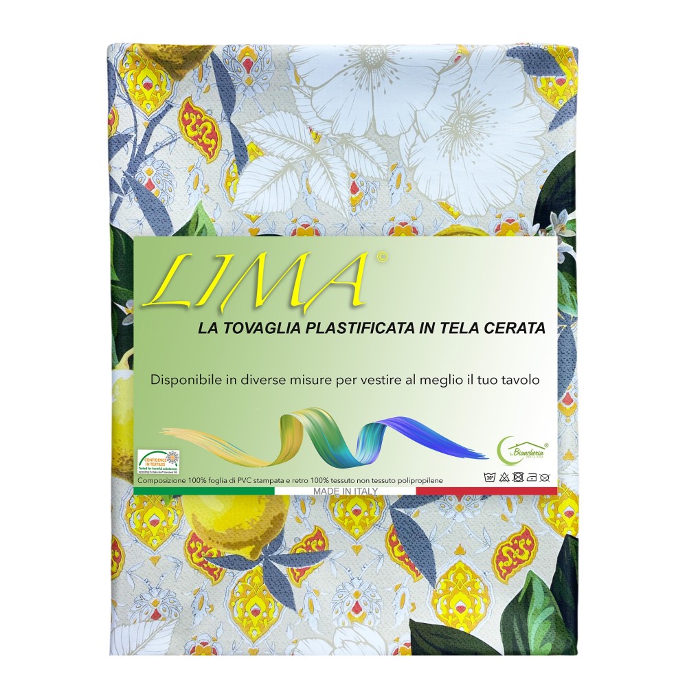 TOVAGLIA LIMA © in TELA CERATA plastificata LAVABILE idrorepellente in PVC LIMONI made in Italy