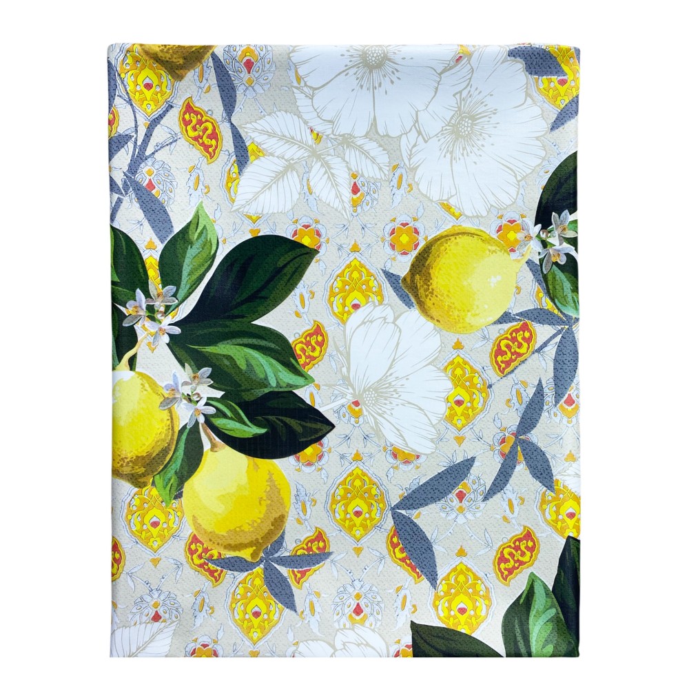 TABLECLOTH LIMA © in water-repellent plastic-coated waxed canvas in PVC LEMONS made in Italy