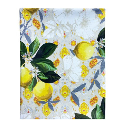 TABLECLOTH LIMA © in water-repellent plastic-coated waxed canvas in PVC LEMONS made in Italy