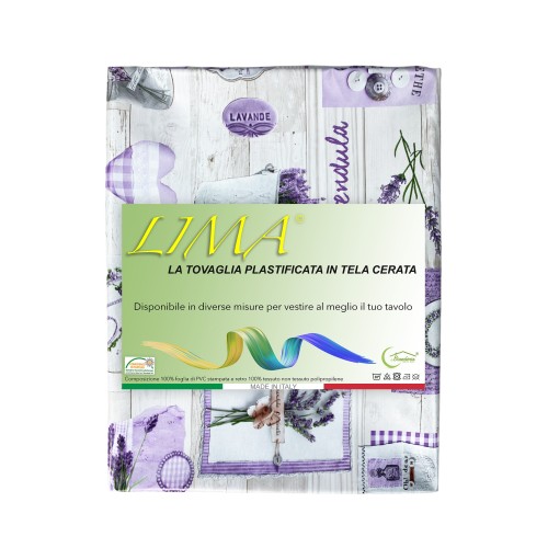 LIMA © TABLECLOTH in water-repellent plastic-coated waxed canvas in LAVENDER PVC made in Italy