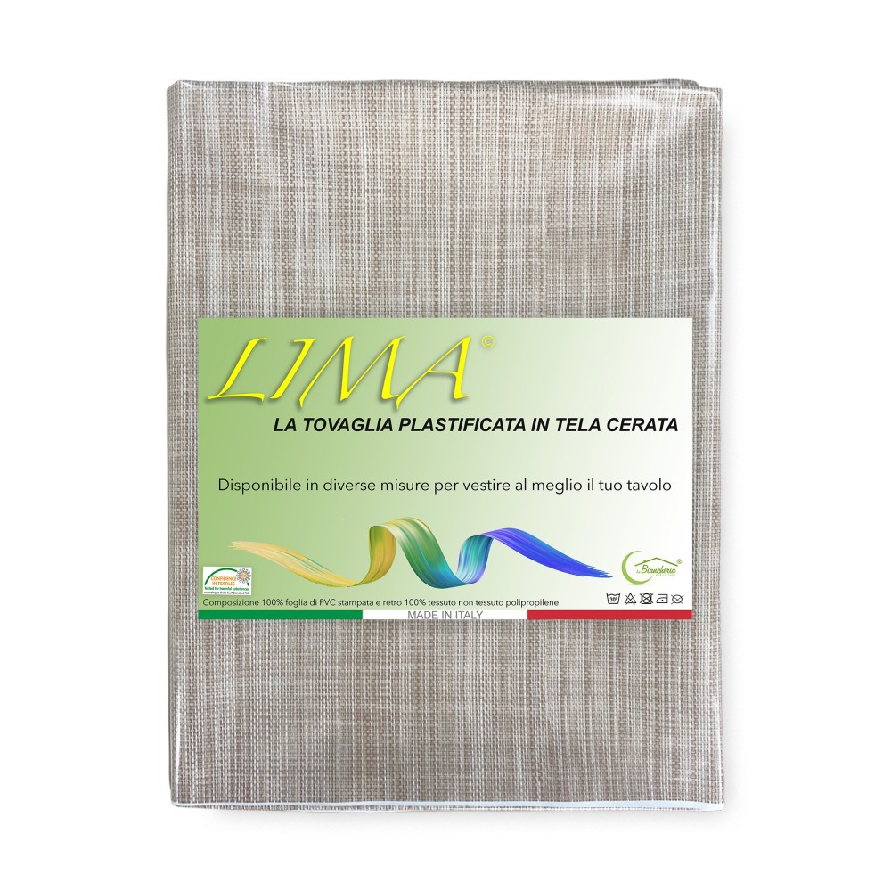 NAPPE LIMA © en TOILE CIBAIRE PLASTIQUE PLASTIFIÉE HYDROFUGE EN PVC UNITO BEIGE fabriqué en Italie