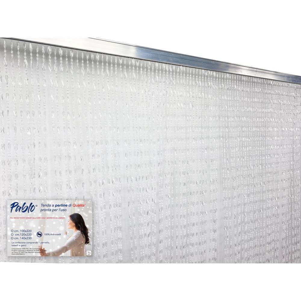 TENDA PABLO © a PERLINE anti insetti TRASPARENTE in PVC antirumore con asta in METALLO
