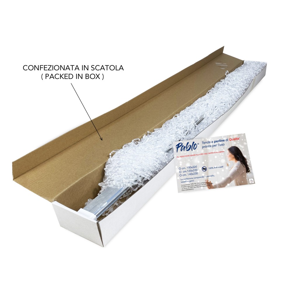TENDA PABLO © a PERLINE anti insetti TRASPARENTE in PVC antirumore con asta in METALLO