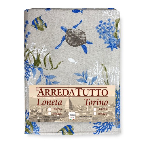 FURNISHING COVER GRAN SCARF bedspread sofa cover DORY fabric TURTLES and CORALS blue