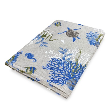 BADEN BEZUG GRAN SCARF Tagesdecke Sofabezug DORY Stoff TURTLES und CORALS blau 2