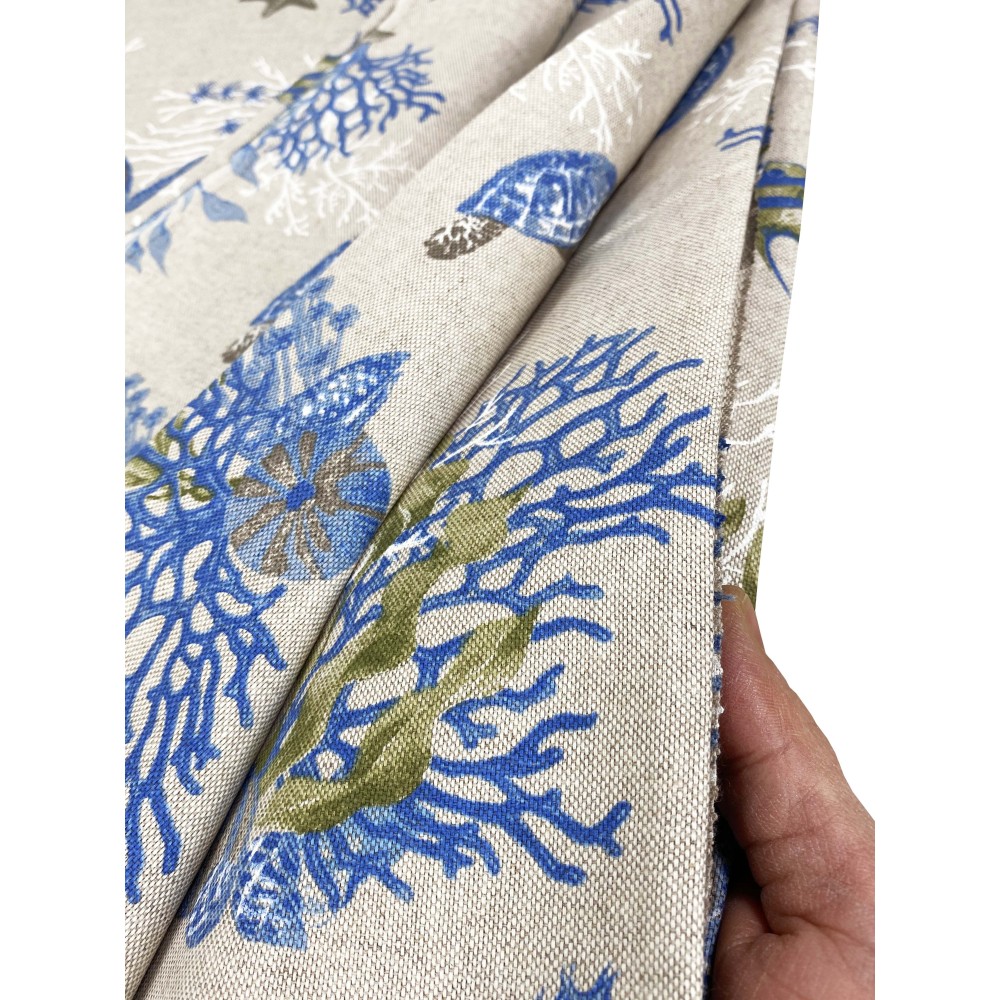 TELO ARREDO copritutto GRAN FOULARD copriletto COPRIDIVANO tessuto DORY TARTARUGHE e CORALLI blu