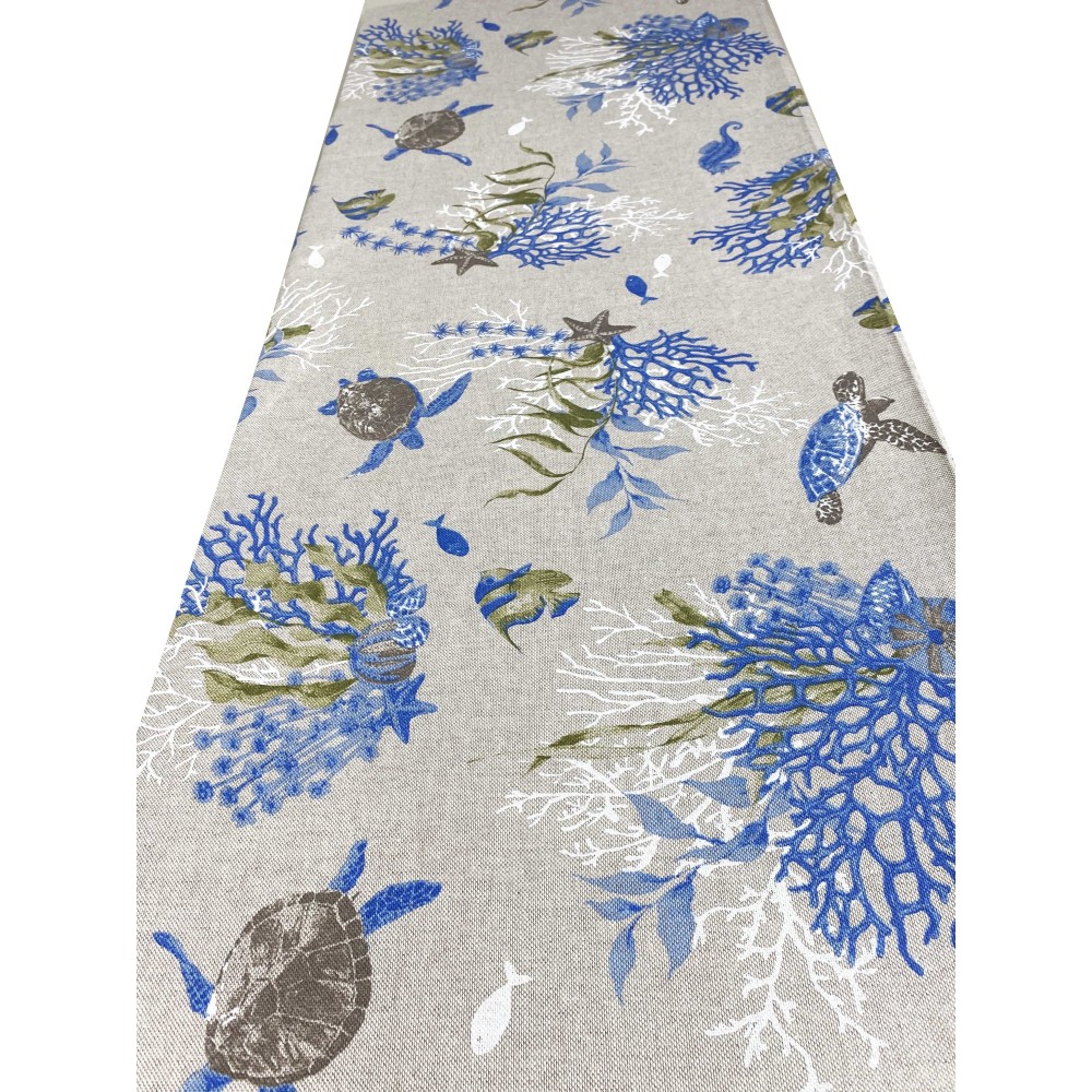 FUNDA DE DECORACIÓN GRAN SCARF colcha funda de sofá DORY tela TORTUGAS y CORALES azul