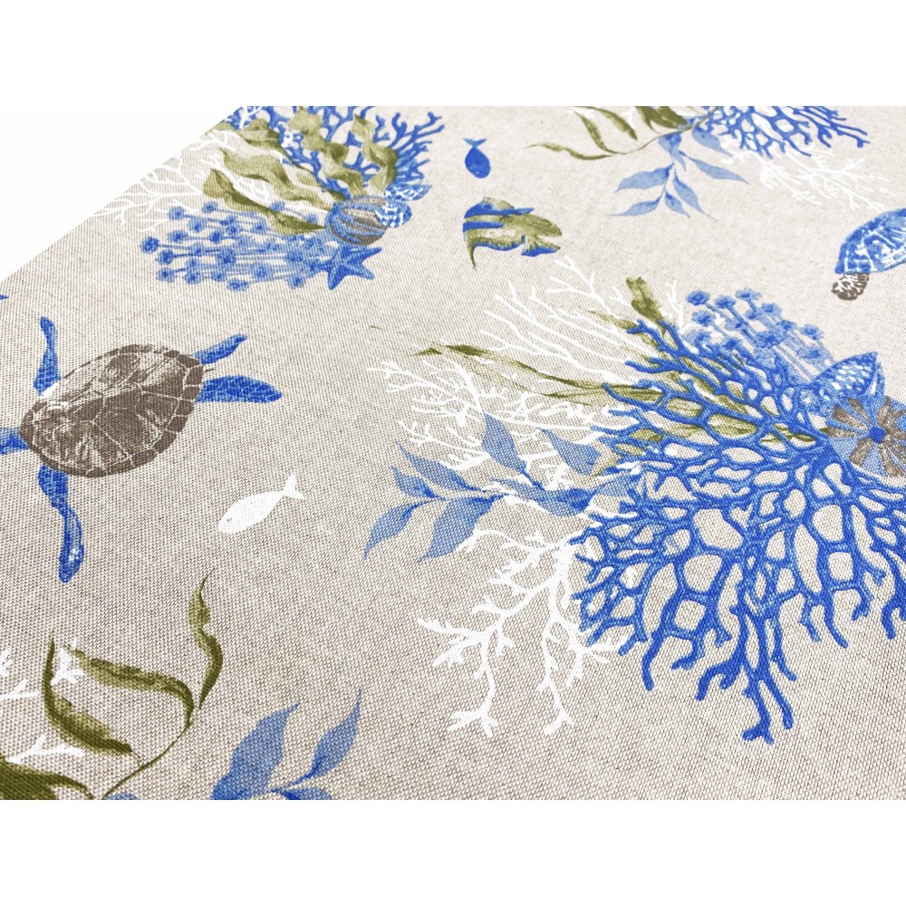 BADEN BEZUG GRAN SCARF Tagesdecke Sofabezug DORY Stoff TURTLES und CORALS blau