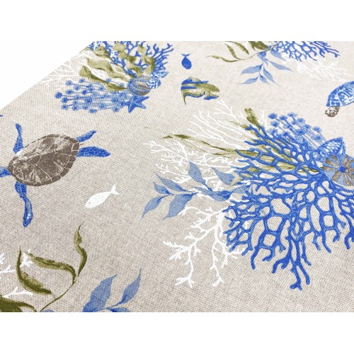 TELO ARREDO copritutto GRAN FOULARD copriletto COPRIDIVANO tessuto DORY TARTARUGHE e CORALLI blu