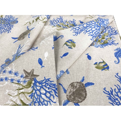 BADEN BEZUG GRAN SCARF Tagesdecke Sofabezug DORY Stoff TURTLES und CORALS blau