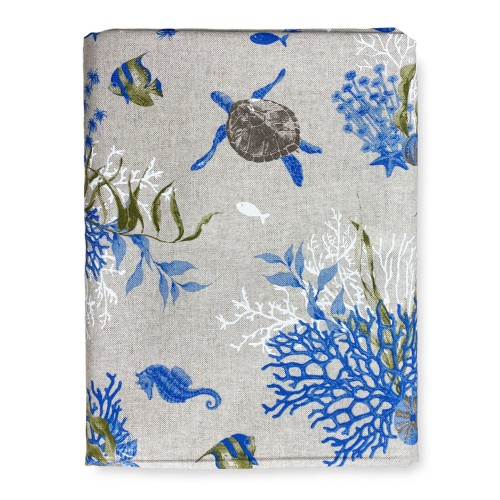 FURNISHING COVER GRAN SCARF bedspread sofa cover DORY fabric TURTLES and CORALS blue