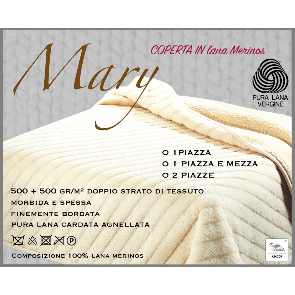 COPERTA MARY in vera LANA MERINOS 1000 gr. Pura lana vergine